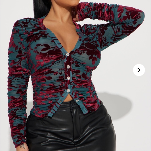 Fashion Nova velvet top - teal/combo - Picture 1 of 3